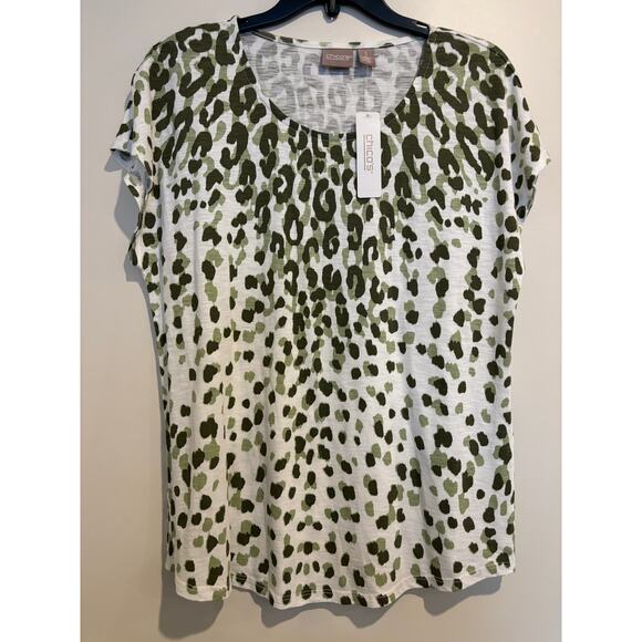CHICO'S Stella Tee Summer Leopard Size 1 (M) Short Sleeve  Cotton Blend NEW - Picture 1 of 5